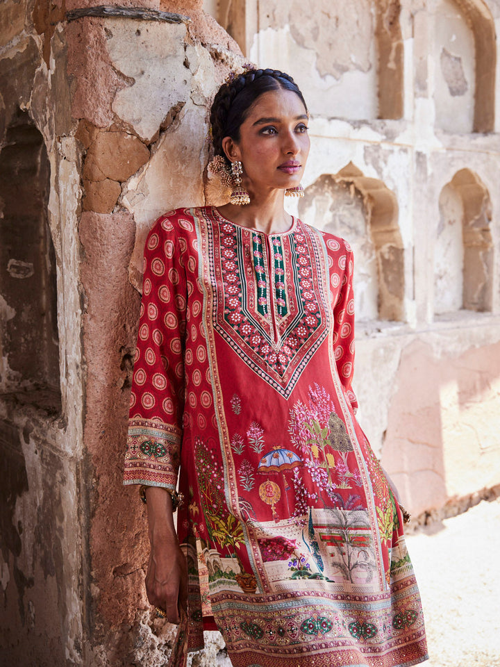 Digital Printed Georgette Kurta With Sharara &amp; Dupatta