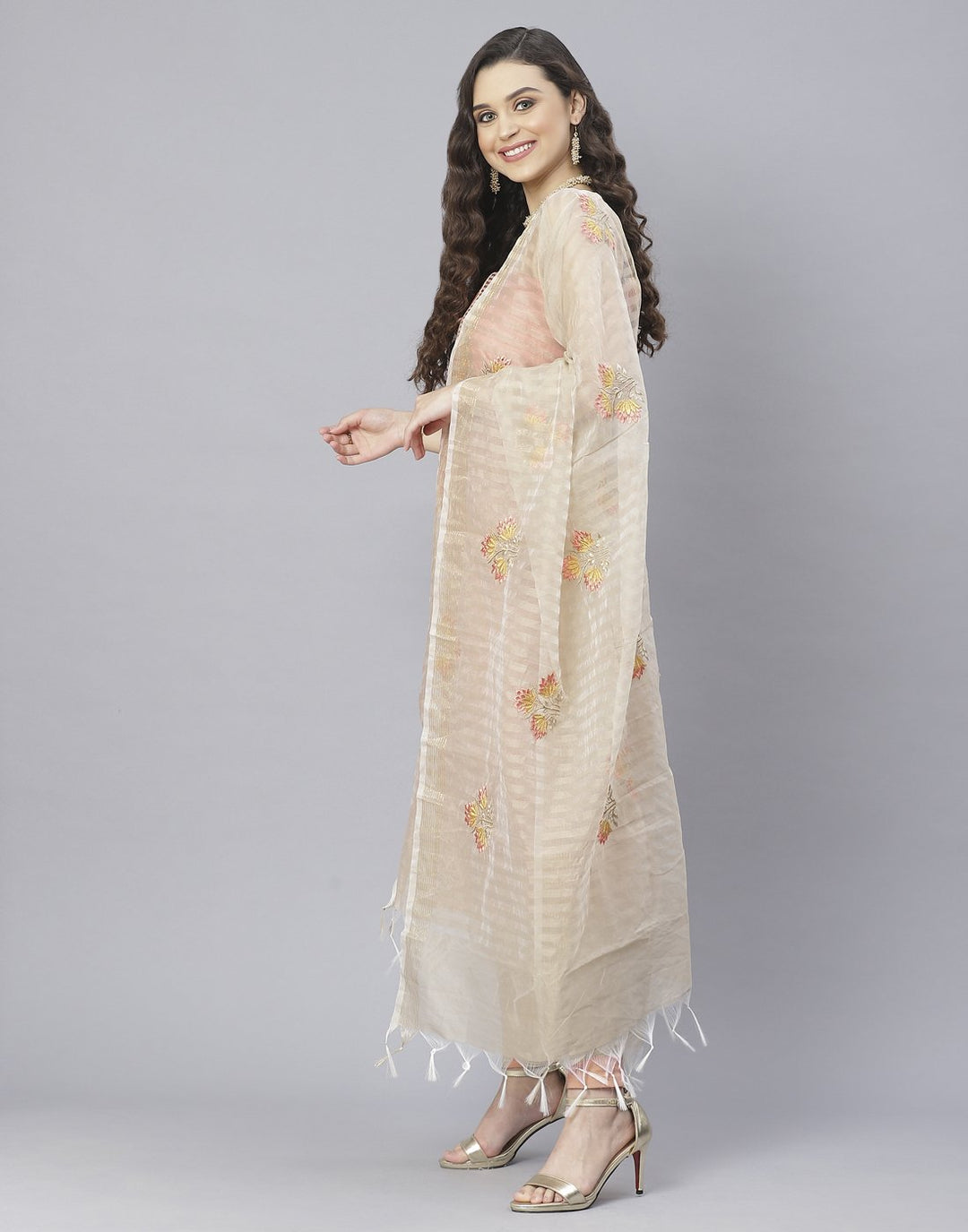 Chanderi Embroidered Suit Piece with fancy dupatta