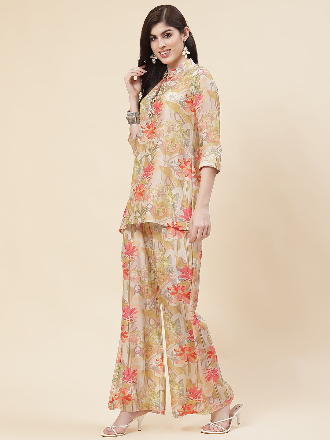 Floral Printed Muslin Kurti With Pants