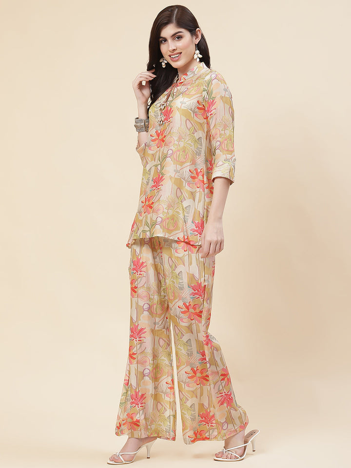 Floral Printed Muslin Kurti With Pants