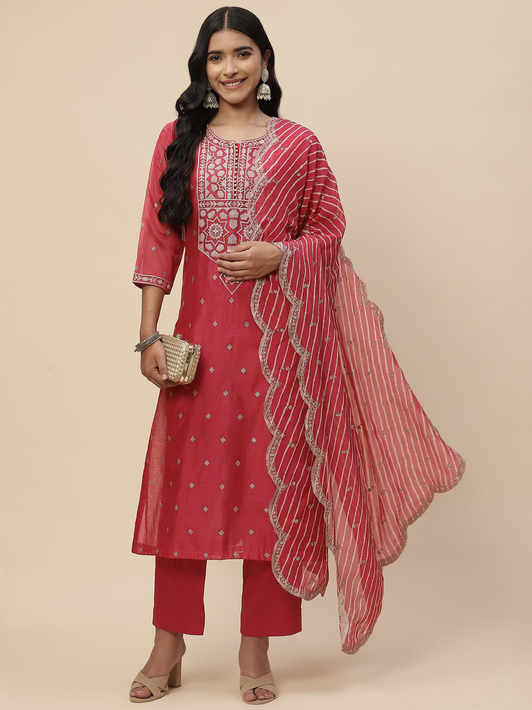 Booti Embroidered Cotton Kurta With Pants &amp; Dupatta