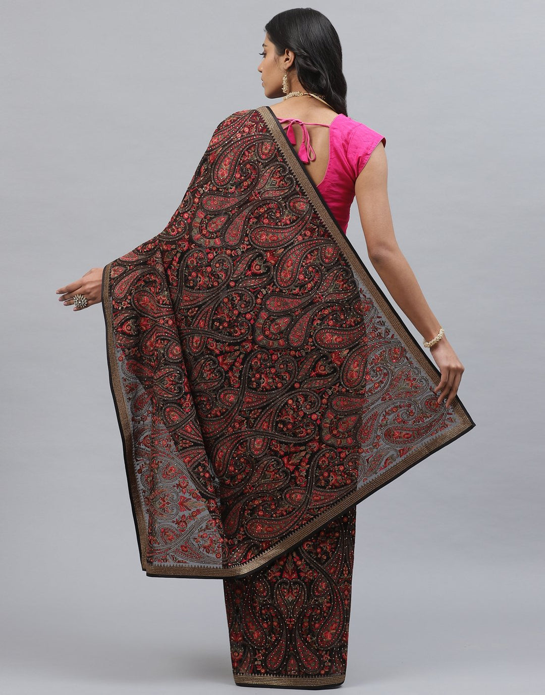 Georgette Saree With Kashmiri Work