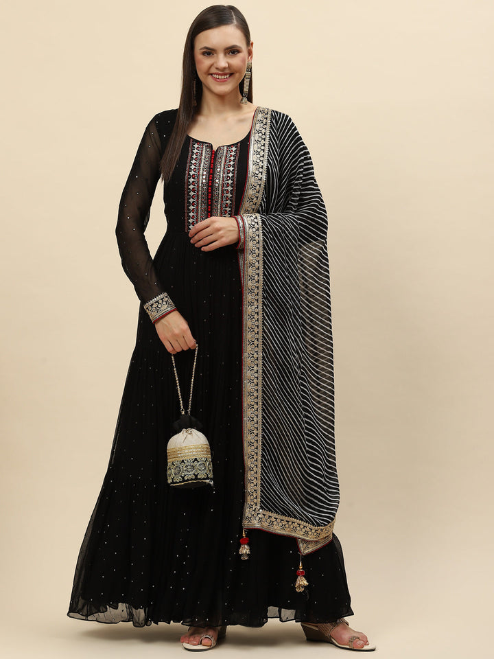 Resham Mirror Booti Georgette Kurta With Churidar &amp; Dupatta