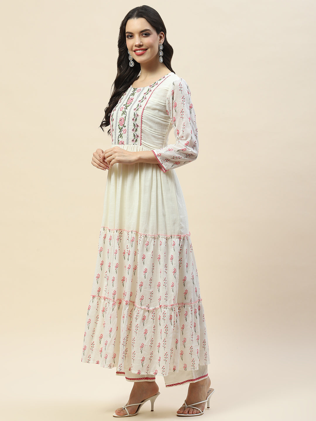 Yoke Embroidered Cotton Anarkali Kurta