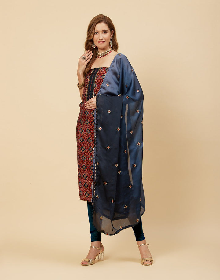 Printed Muslin Suit Piece With Art Silk Dupatta