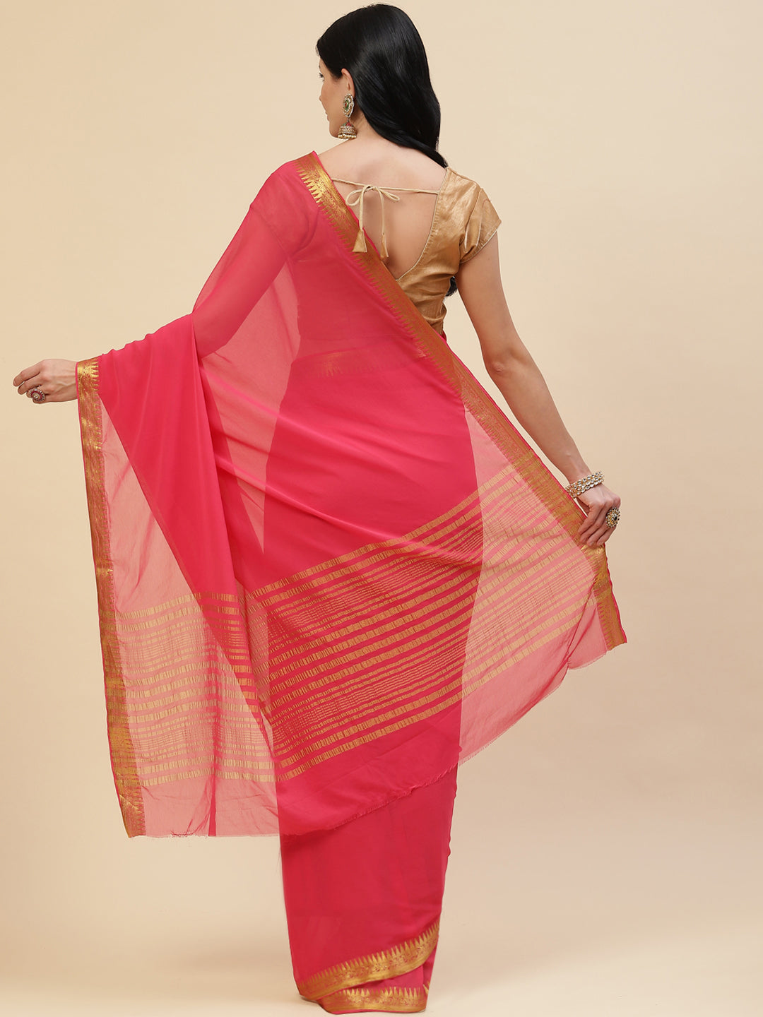 Plain Zari Border Chiffon Saree
