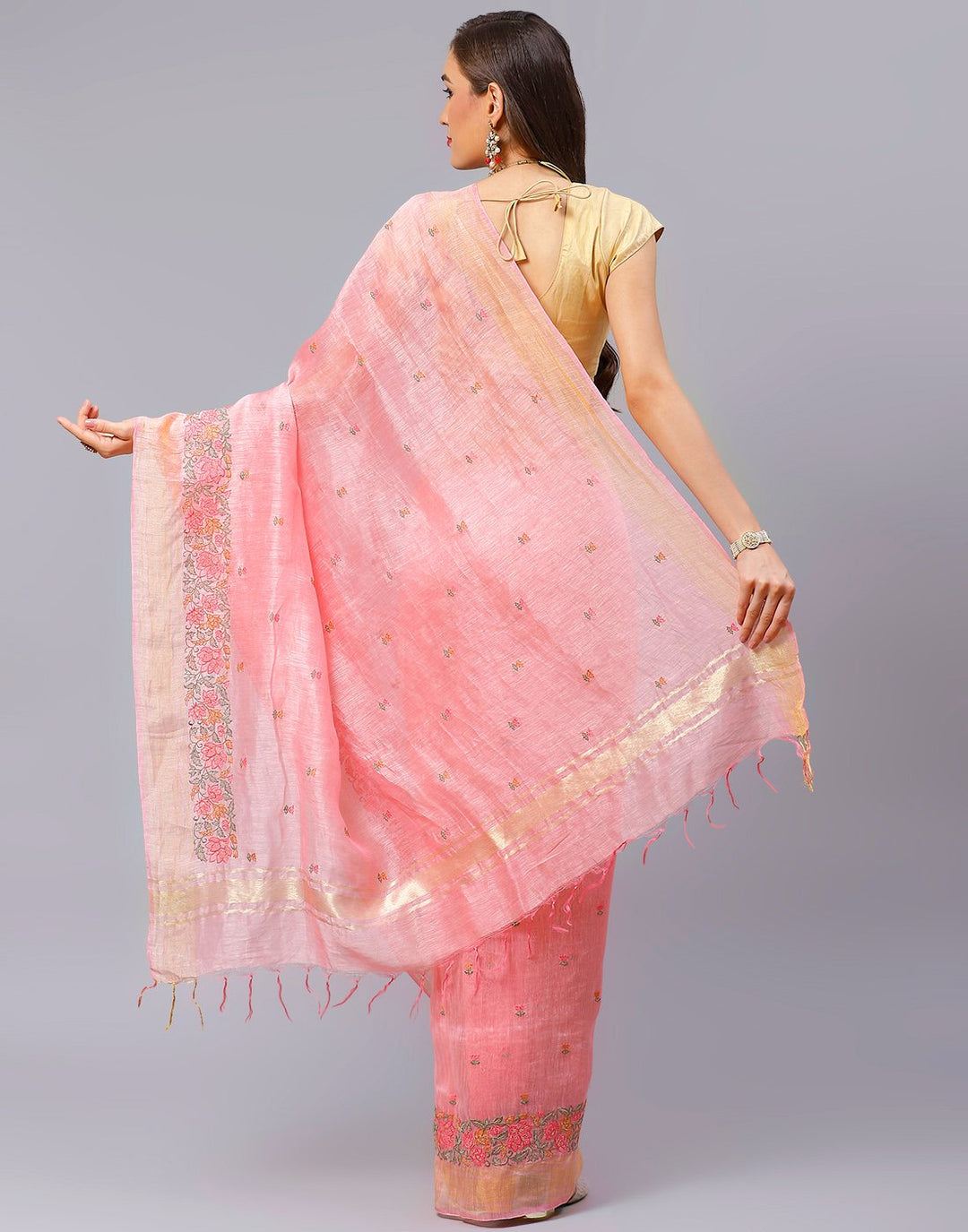 Embroidery Pink and Grey Saree