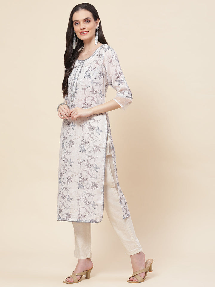 Printed Cotton Kurta With Pants