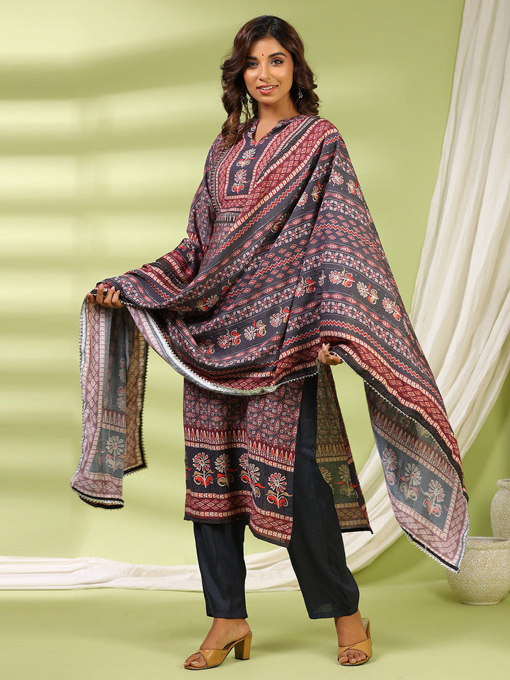 Printed Muslin Kurta With Pants &amp; Dupatta