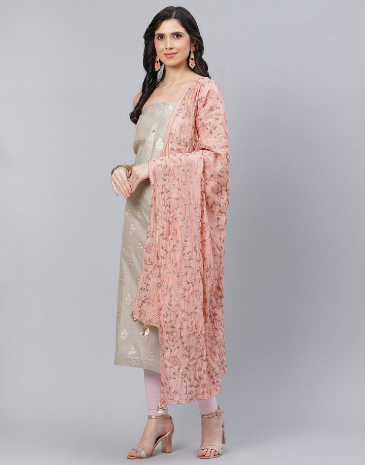 Chanderi Woven Suit Piece with Jaal embroidered dupatta