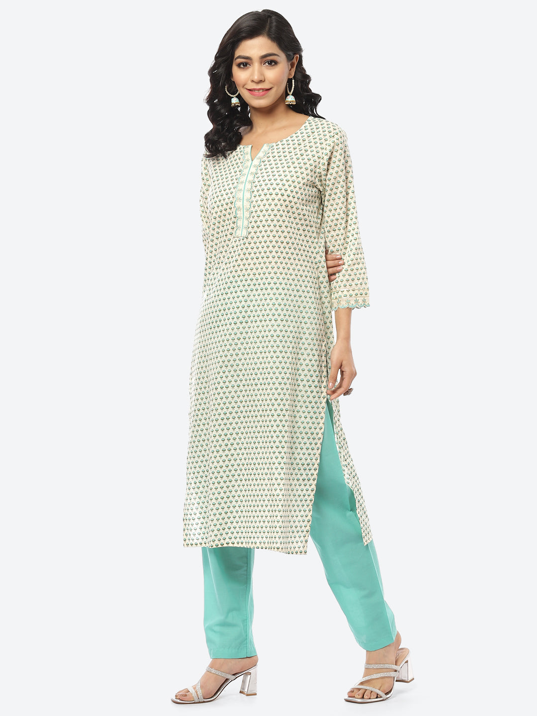 Floral Printed Cotton Kurti With Pant