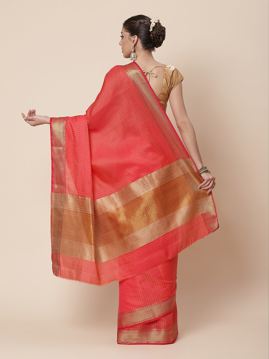 Jacquard Zari Border Art Handloom Woven Saree