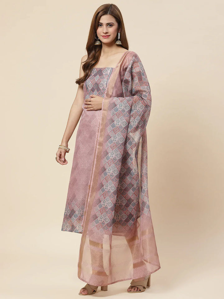 Neck Embroidered Chanderi Unstitched Suit Piece With Dupatta