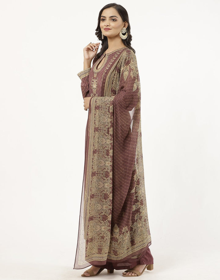 MBZ Meena Bazaar-Grey Digital Printed Crepe Salwaar Kameez Stitched Suit