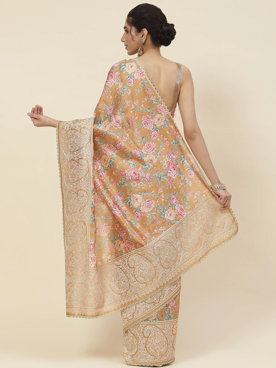Digital Floral Printed With Resham Border Tussar Saree