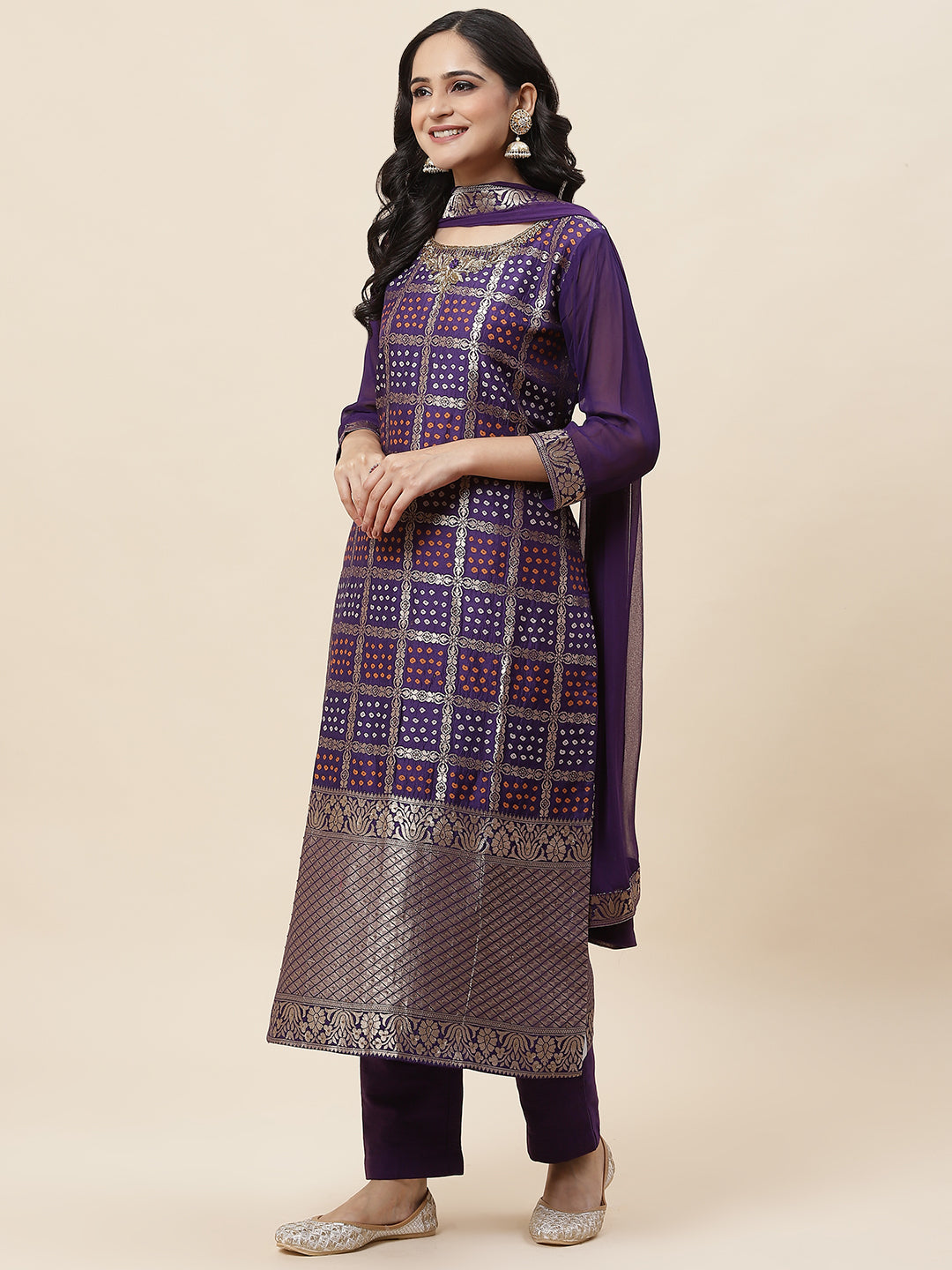 Zari Jaal Handloom Kurta With Pants &amp; Dupatta