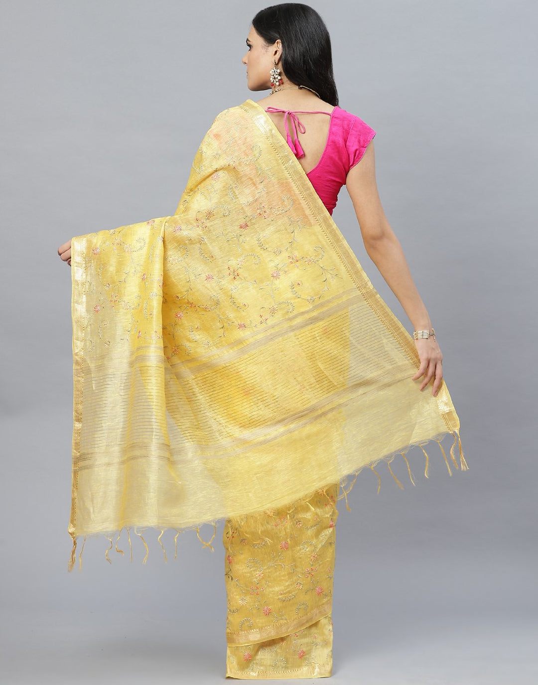 Cotton Linen Embroidery Saree