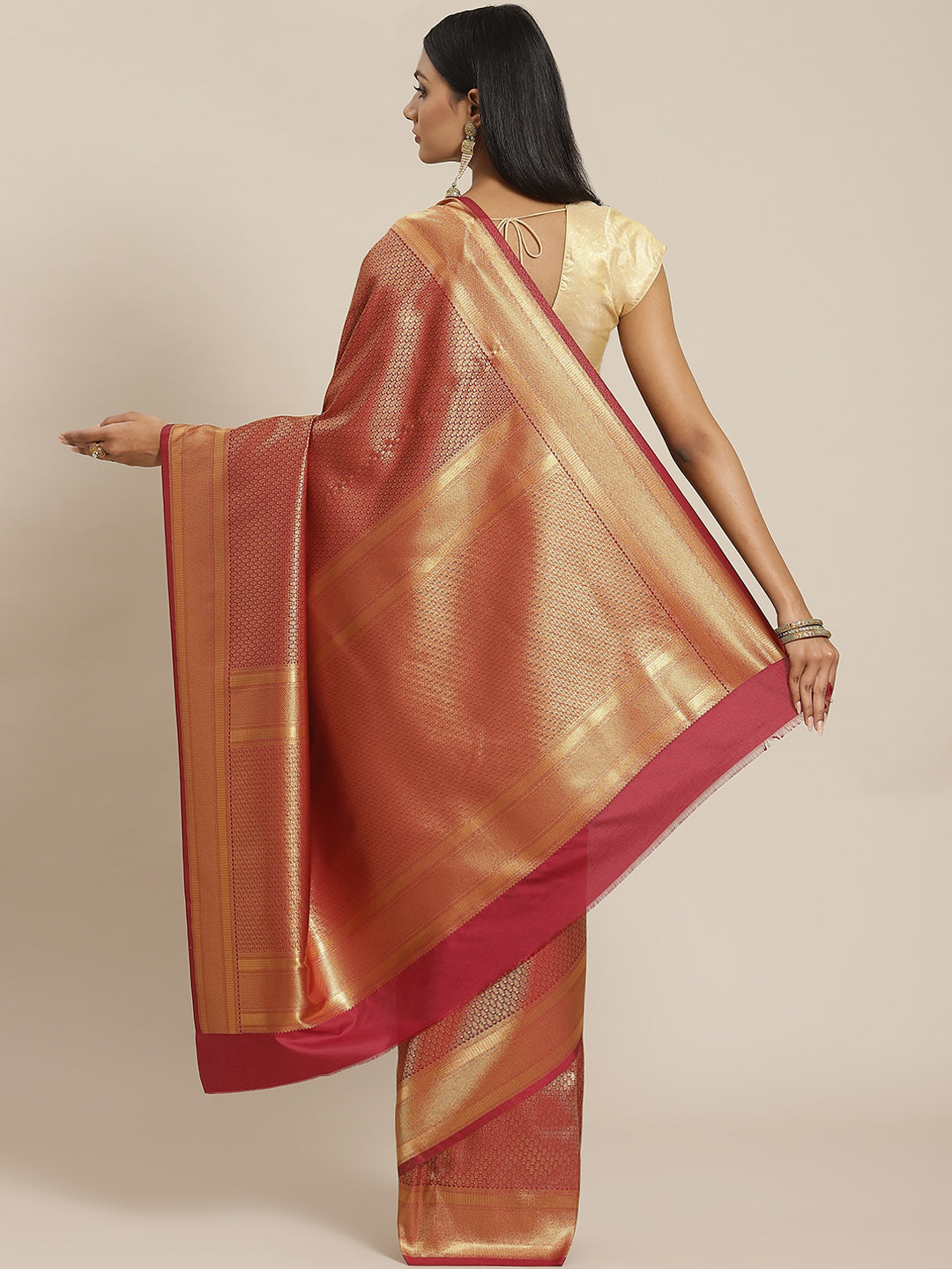 Brocade Zari Booti Art Handloom Woven Saree