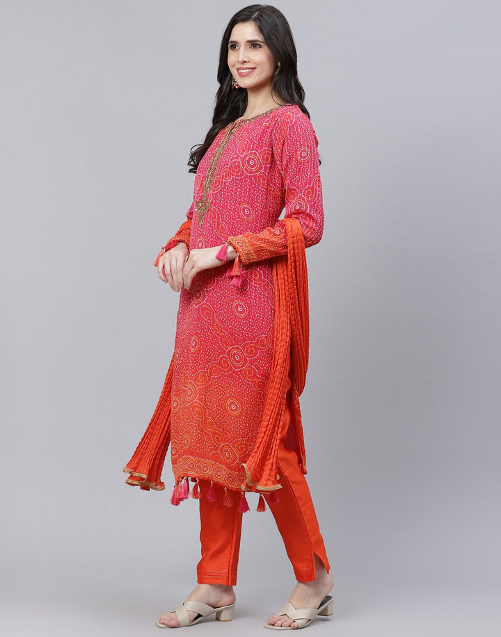 Rani and Orange Straight Stitched Suit Salwar Kameez