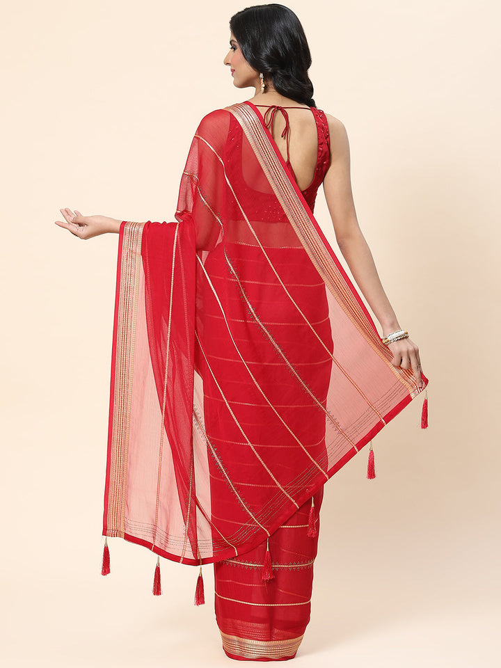 Stone Work Chiffon Plain Saree