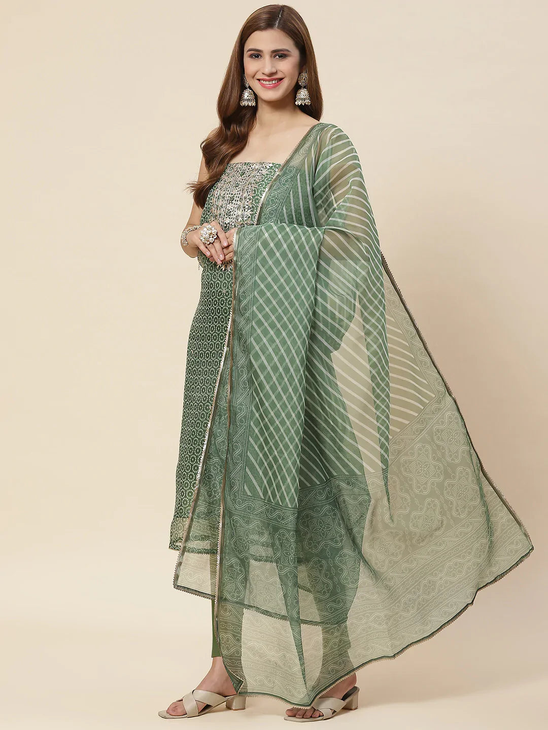 Bandhani Printed Organza Unstitched Suit Piece With Dupatta
