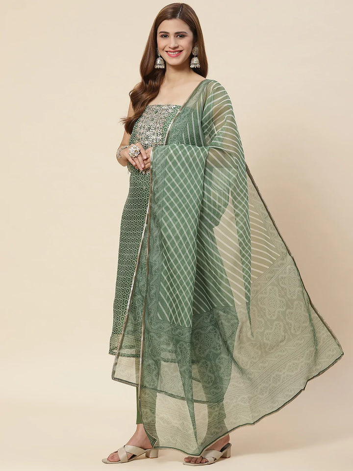 Bandhani Printed Organza Unstitched Suit Piece With Dupatta