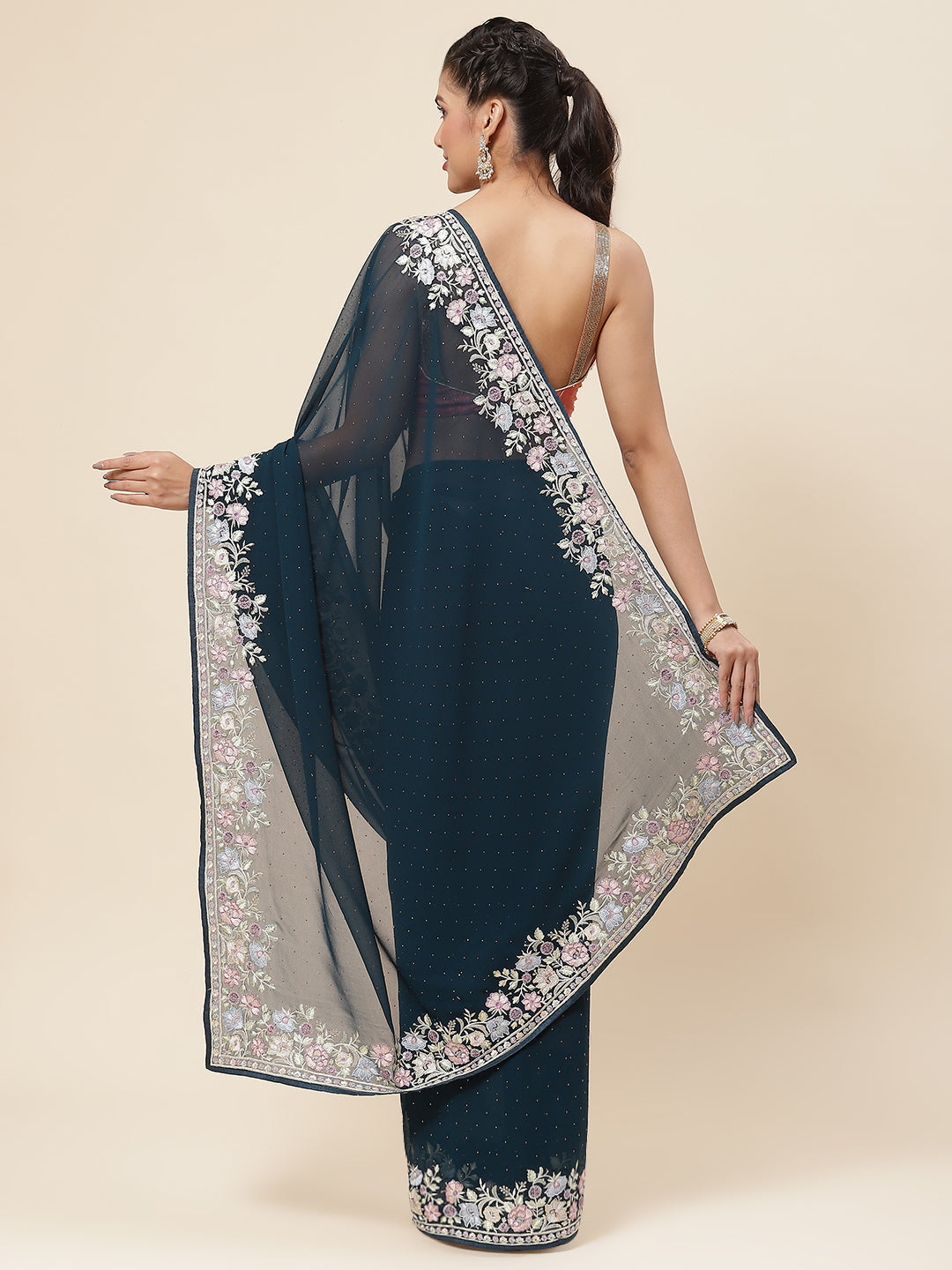 Floral Embroidered Georgette Saree