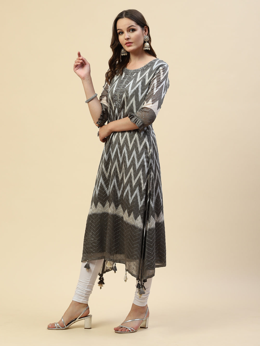 Resham Mirror Chiffon Kurta