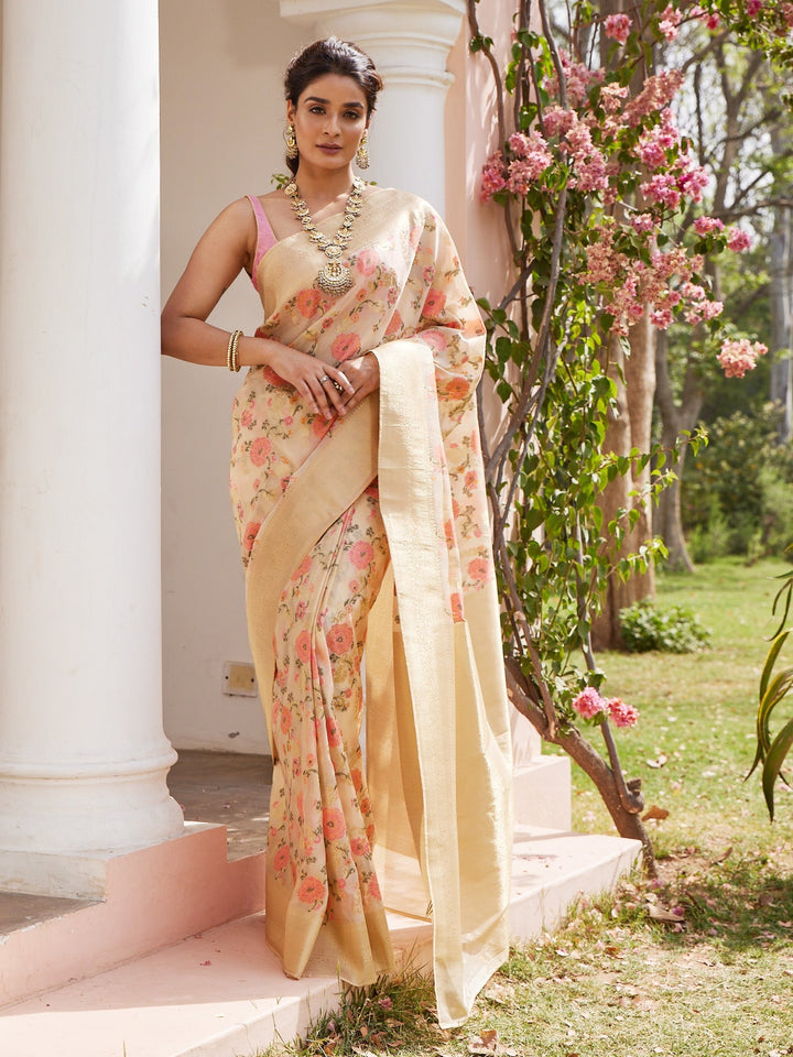 Floral Zari Zaal Organza Woven Saree
