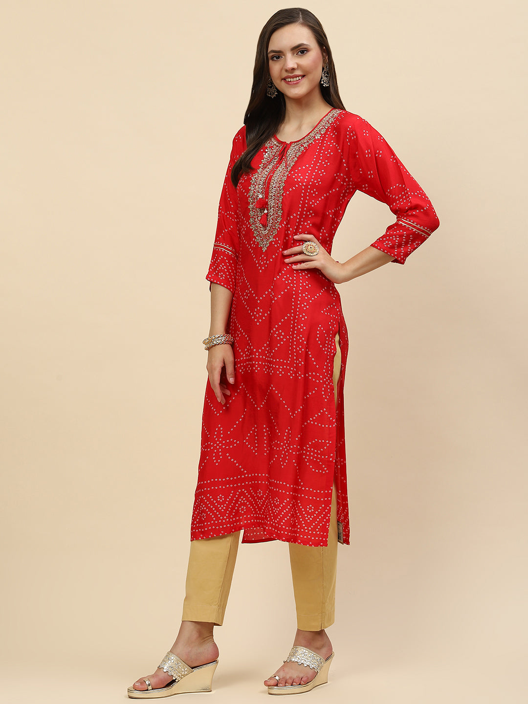 Neck Embroidered &amp; Printed Handloom Kurta