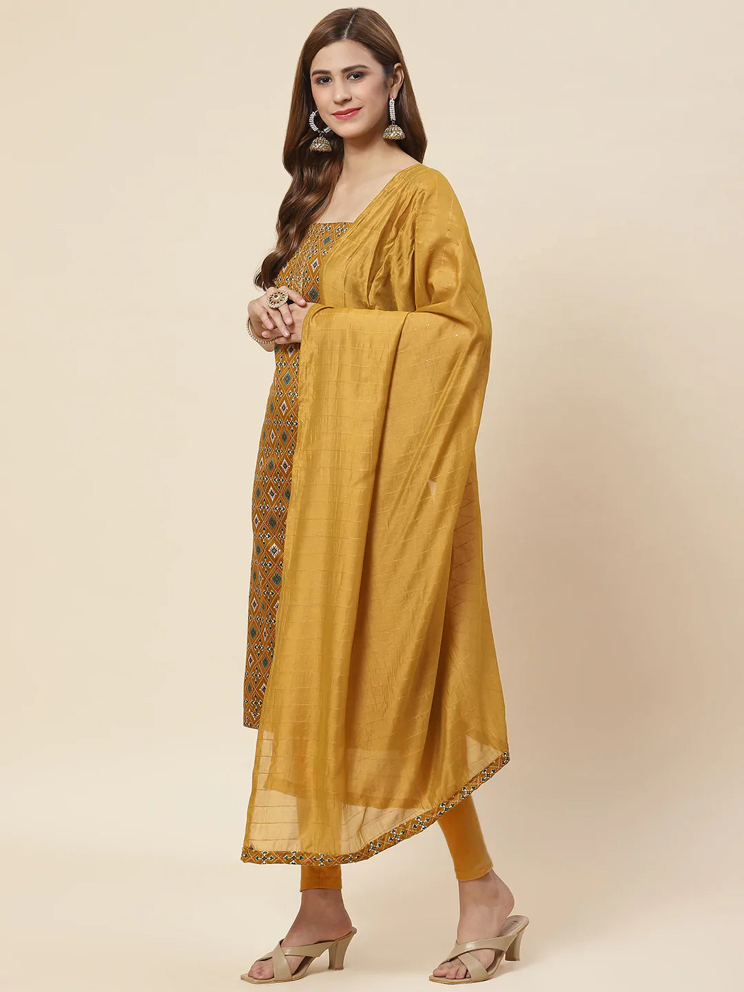 Printed Cotton Unstitched Suit Piece With Dupatta