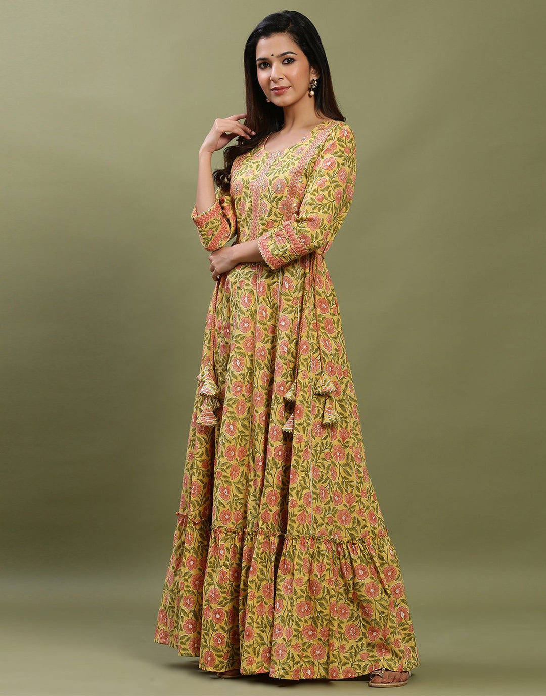 Printed Cotton Anarkali Gota Trim Kurti