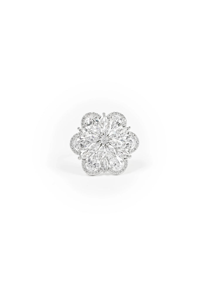 Silver Toned AD Stone Ring