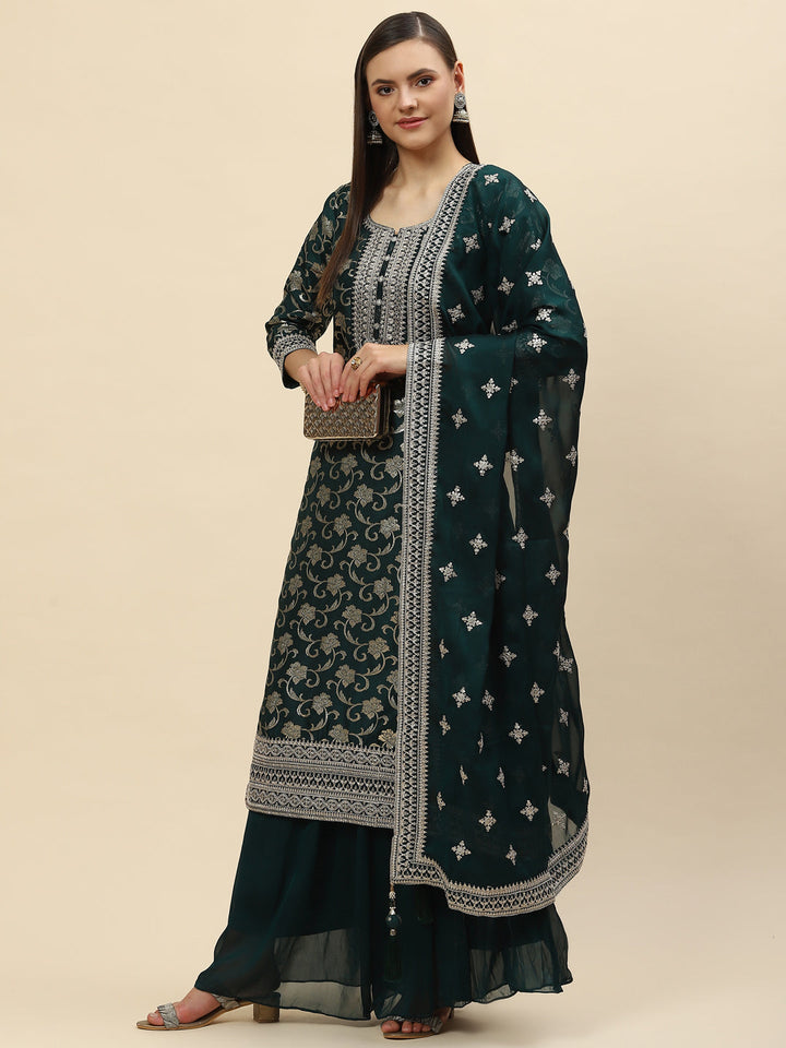 Zari Jaal Handloom Kurta With Palazzo &amp; Dupatta