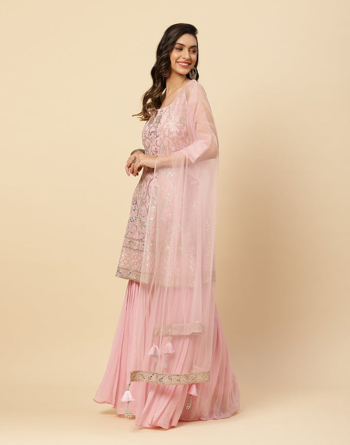 Embroidered Gota Work Georgette Salwar Kameez Stitched Suit With Net Dupatta