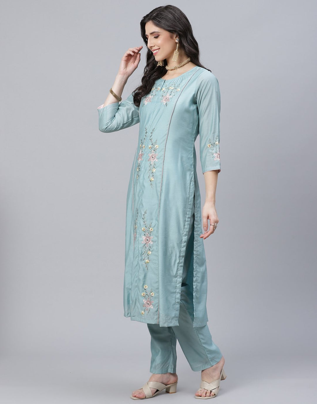 Embroidered Chanderi Kurti Palazzo Set