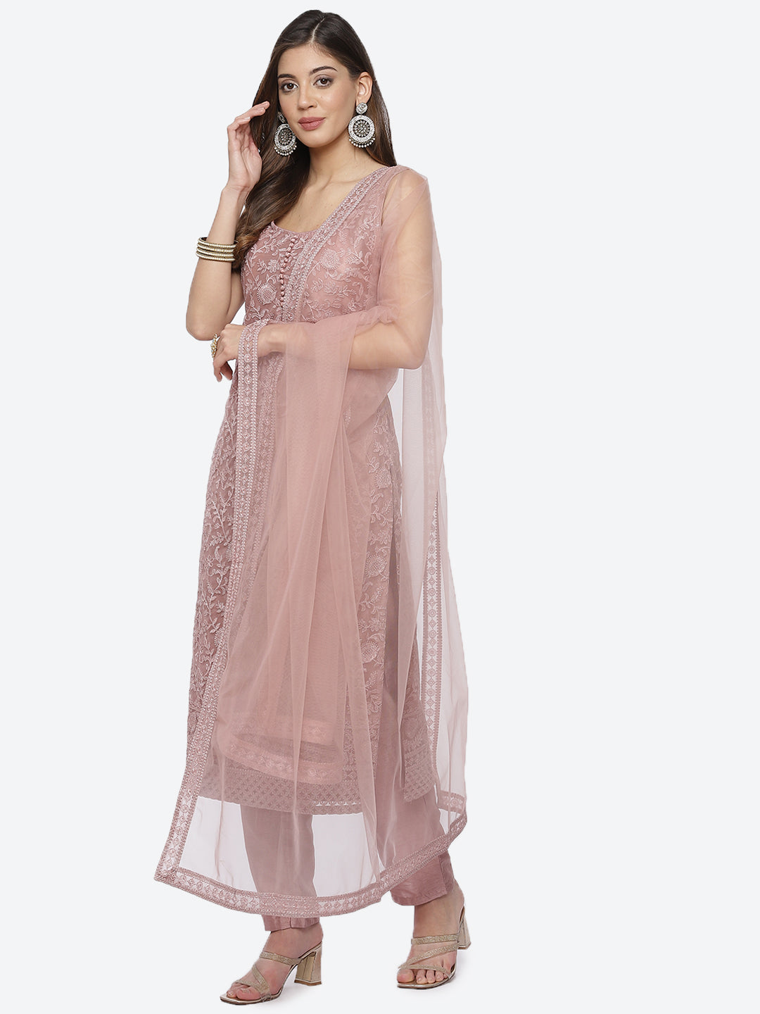 Embroidered Net Stitched Salwar Kameez With Net Dupatta