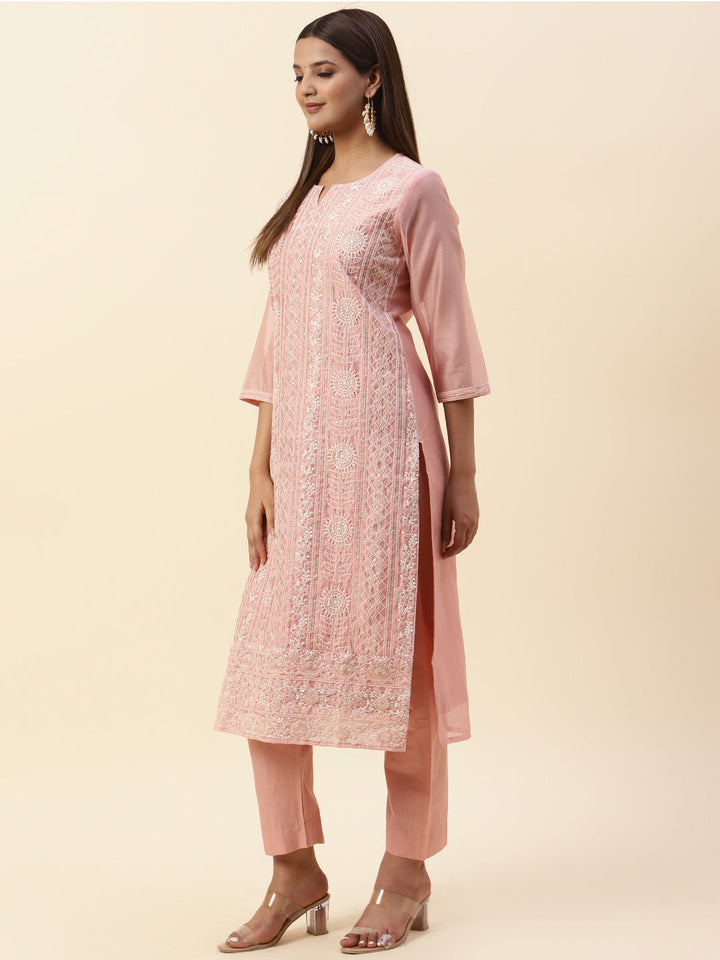 Embroidered Chanderi Kurta With Pants