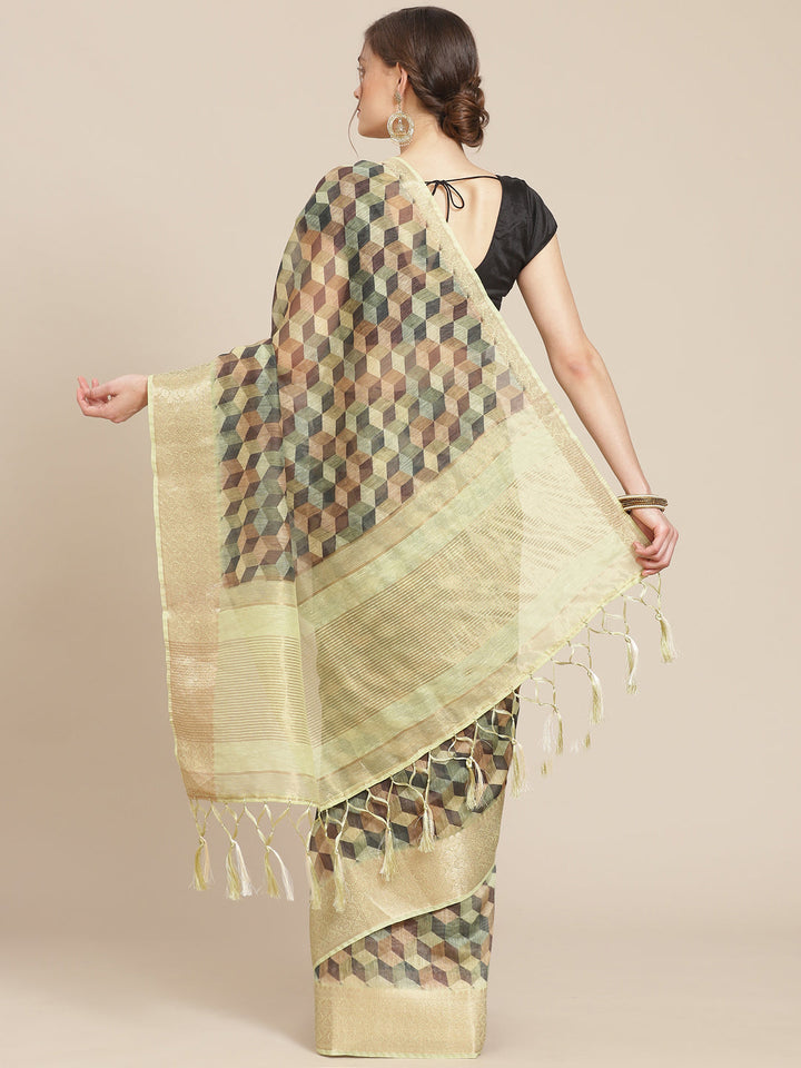 Abstract Printed Banarasi Pallu Cotton Woven Saree