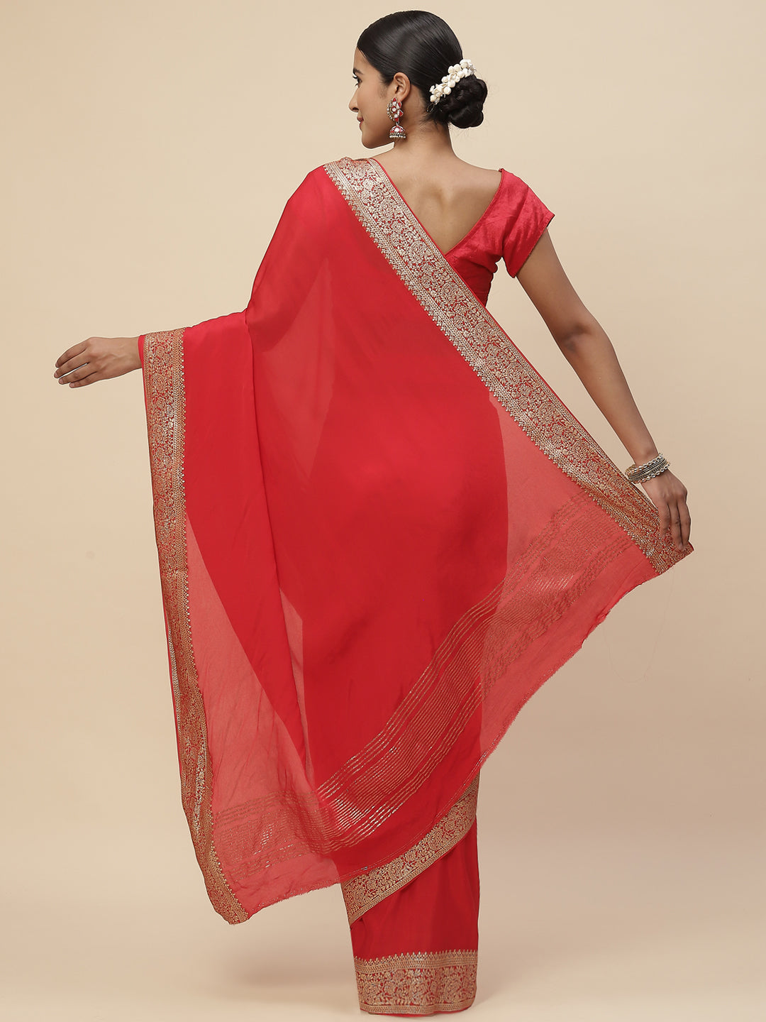 Zari Border Crepe Plain Saree