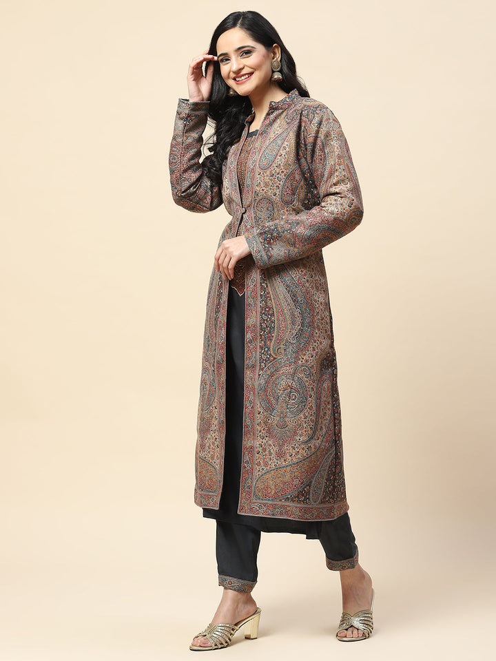 Resham Jaal Woven Pashmina Kurta With Pants &amp; Jacket