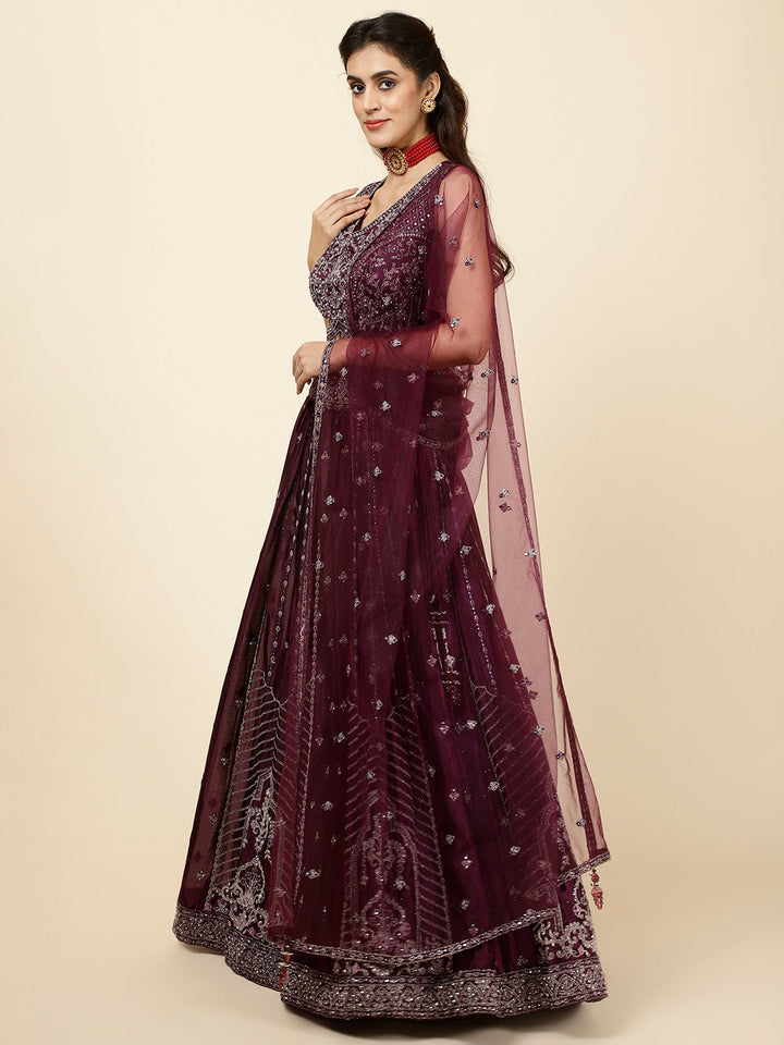 Embroidered Crepe Choli With Lehenga &amp; Dupatta
