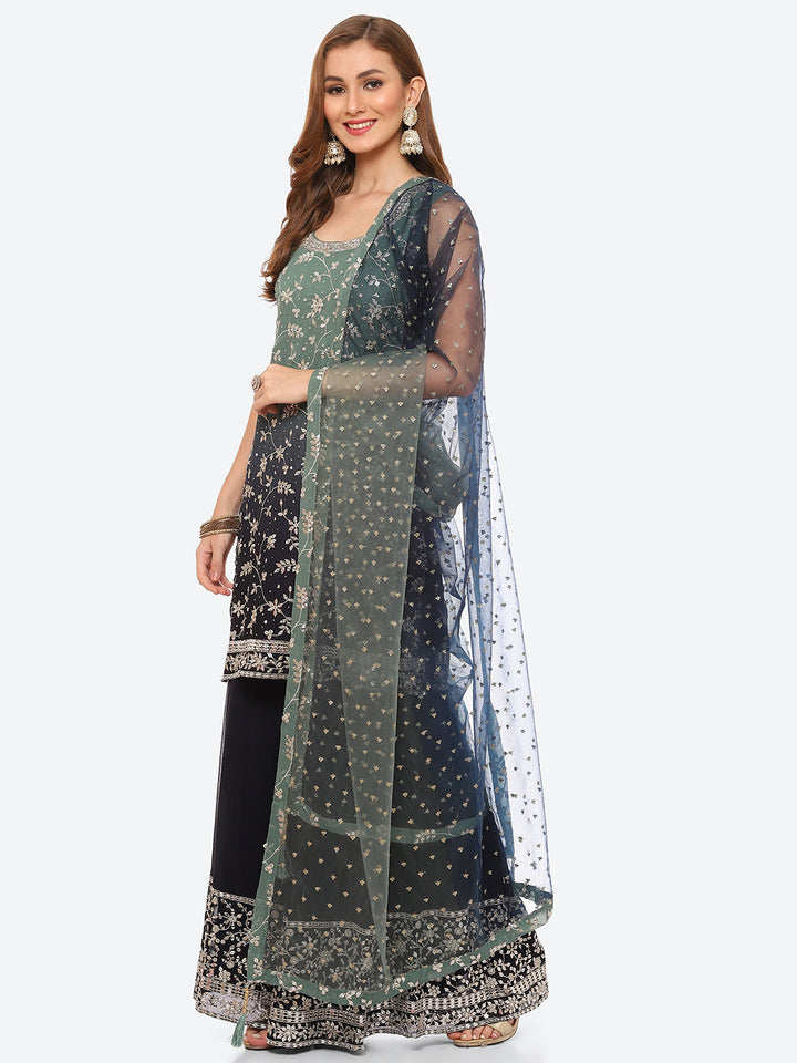 Zari Booti Georgette Kurta With Palazzo &amp; Dupatta