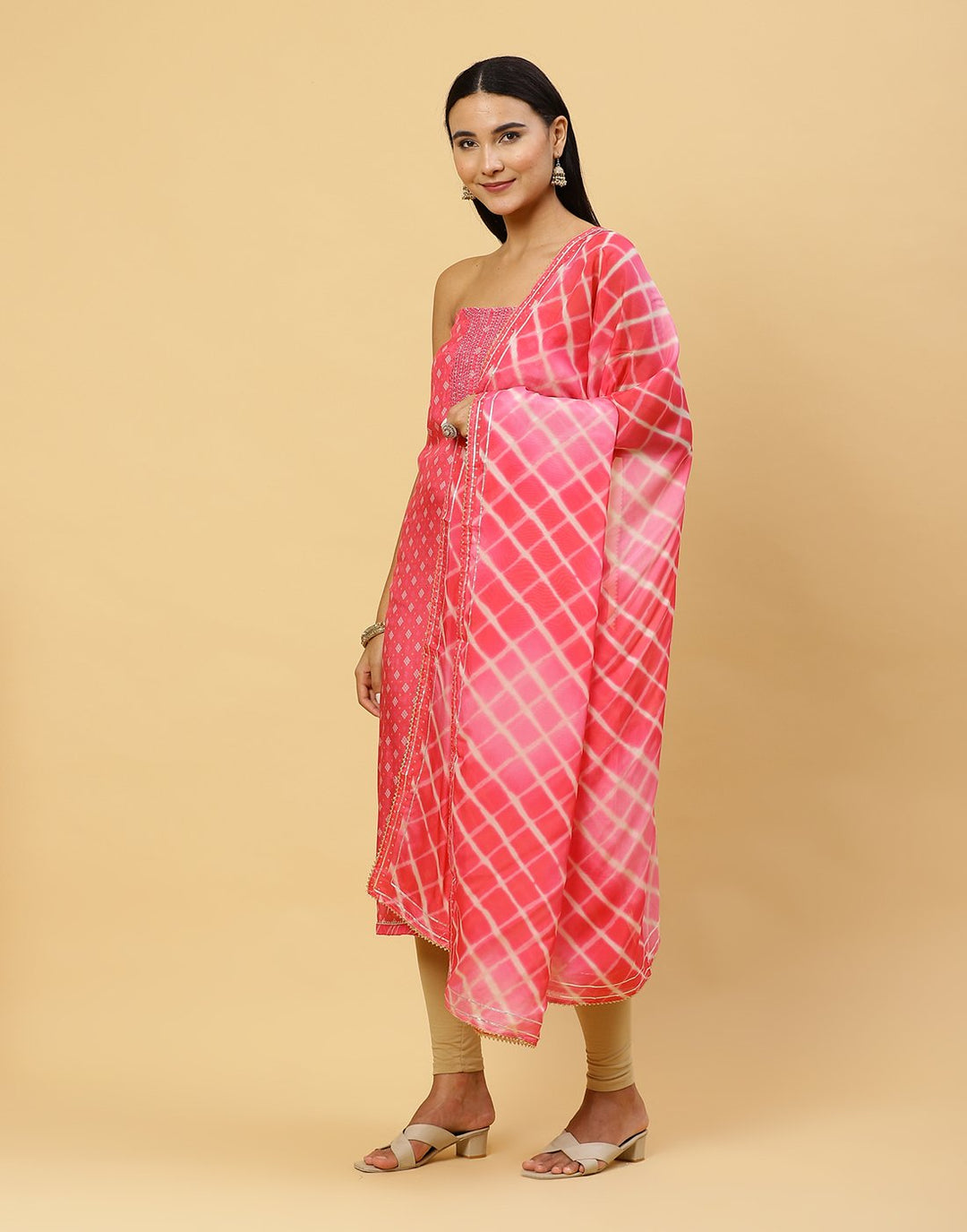 Printed Muslin Suit Piece With Organza Dupatta