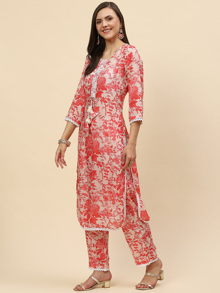 Floral Printed Muslin Kurta With Pants