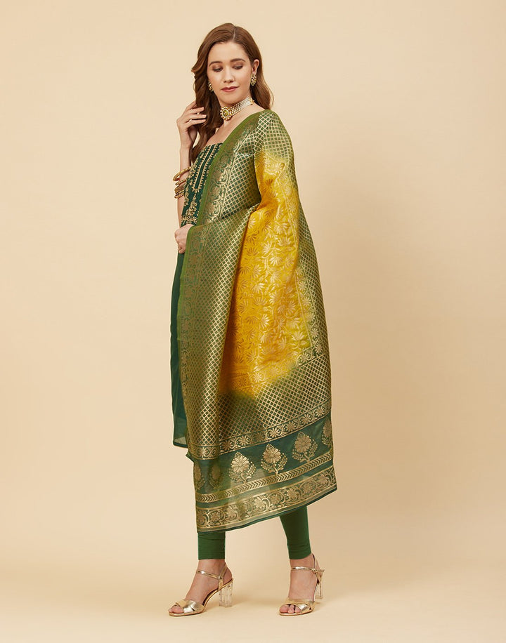 Embroidered Chanderi Suit Piece With Banarasi Dupatta