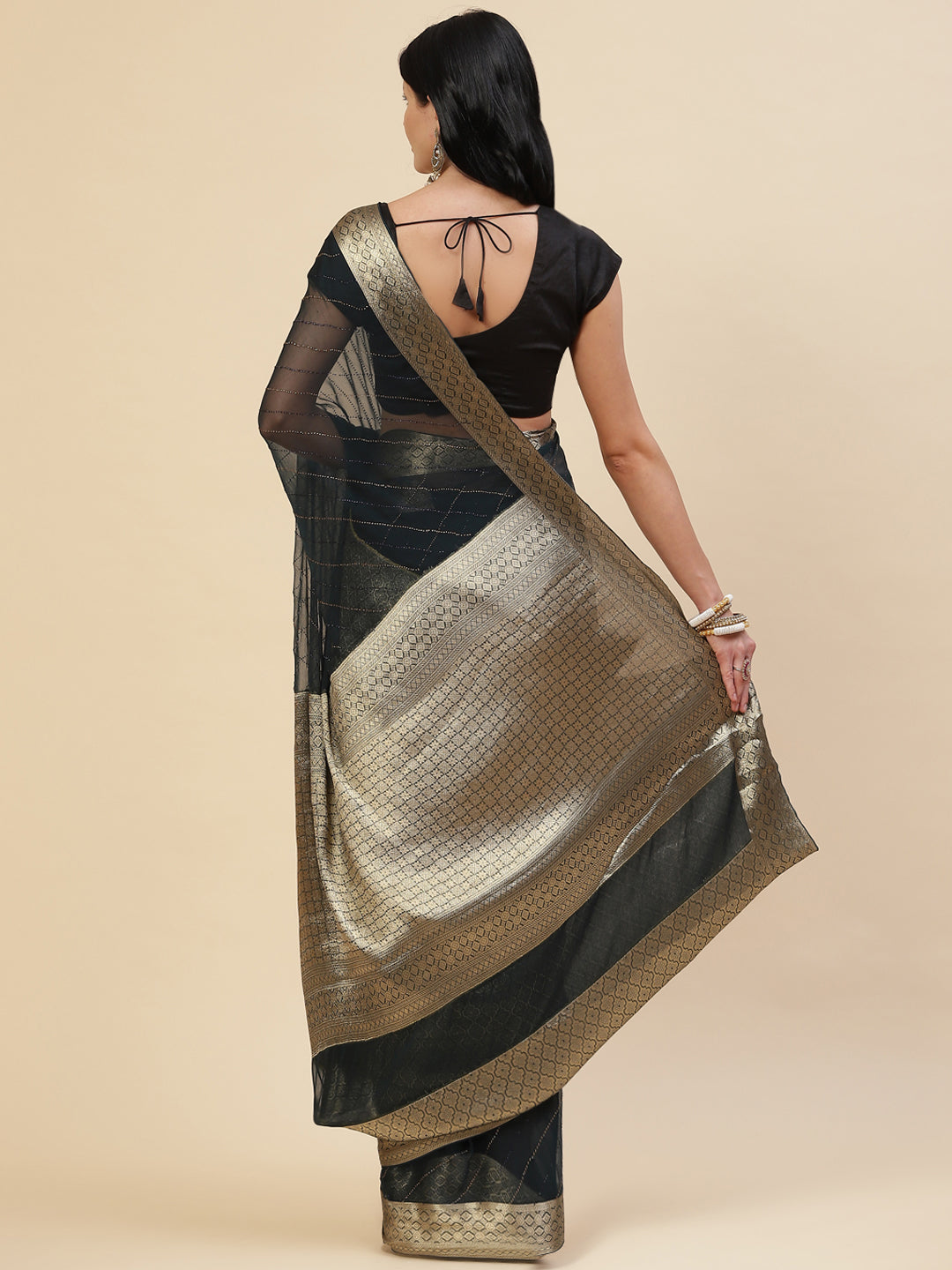 Stone Work Chiffon Plain Saree