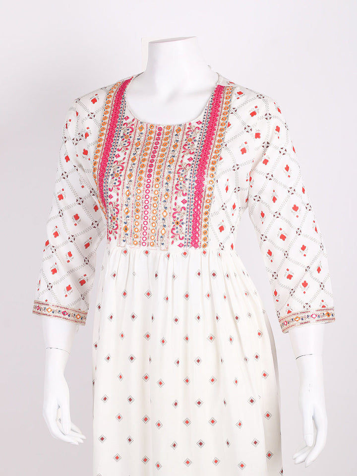 Neck Embroidered Cotton Blend Kurta &amp; Pants