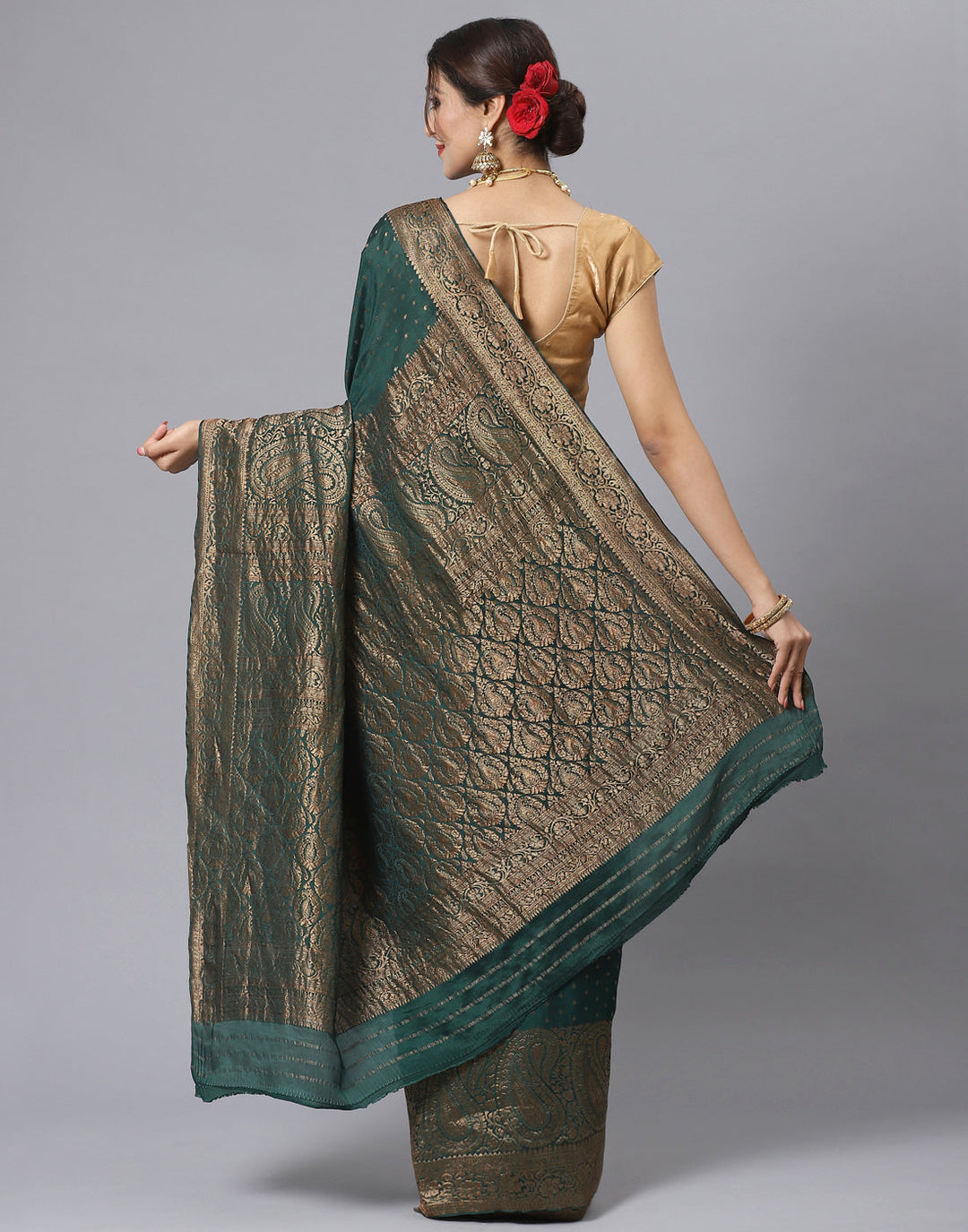 MBZ Meena Bazaar-Navy Blue Woven Crape Plain Saree