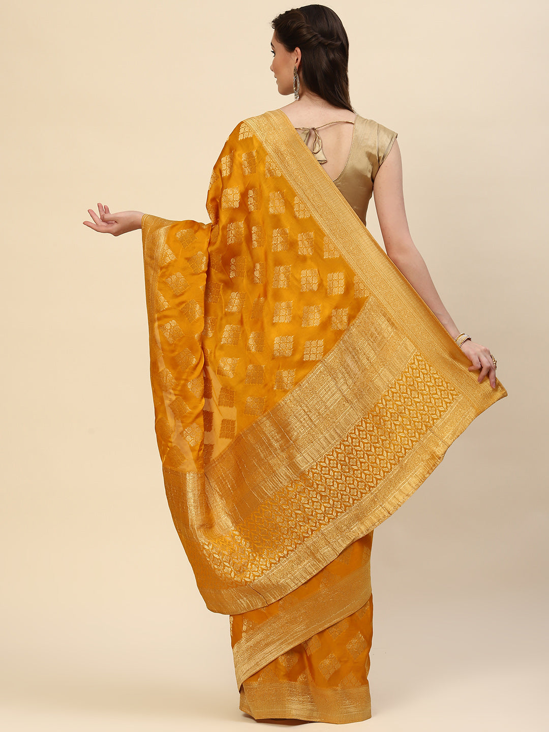 Zari Border Booti Organza Plain Saree